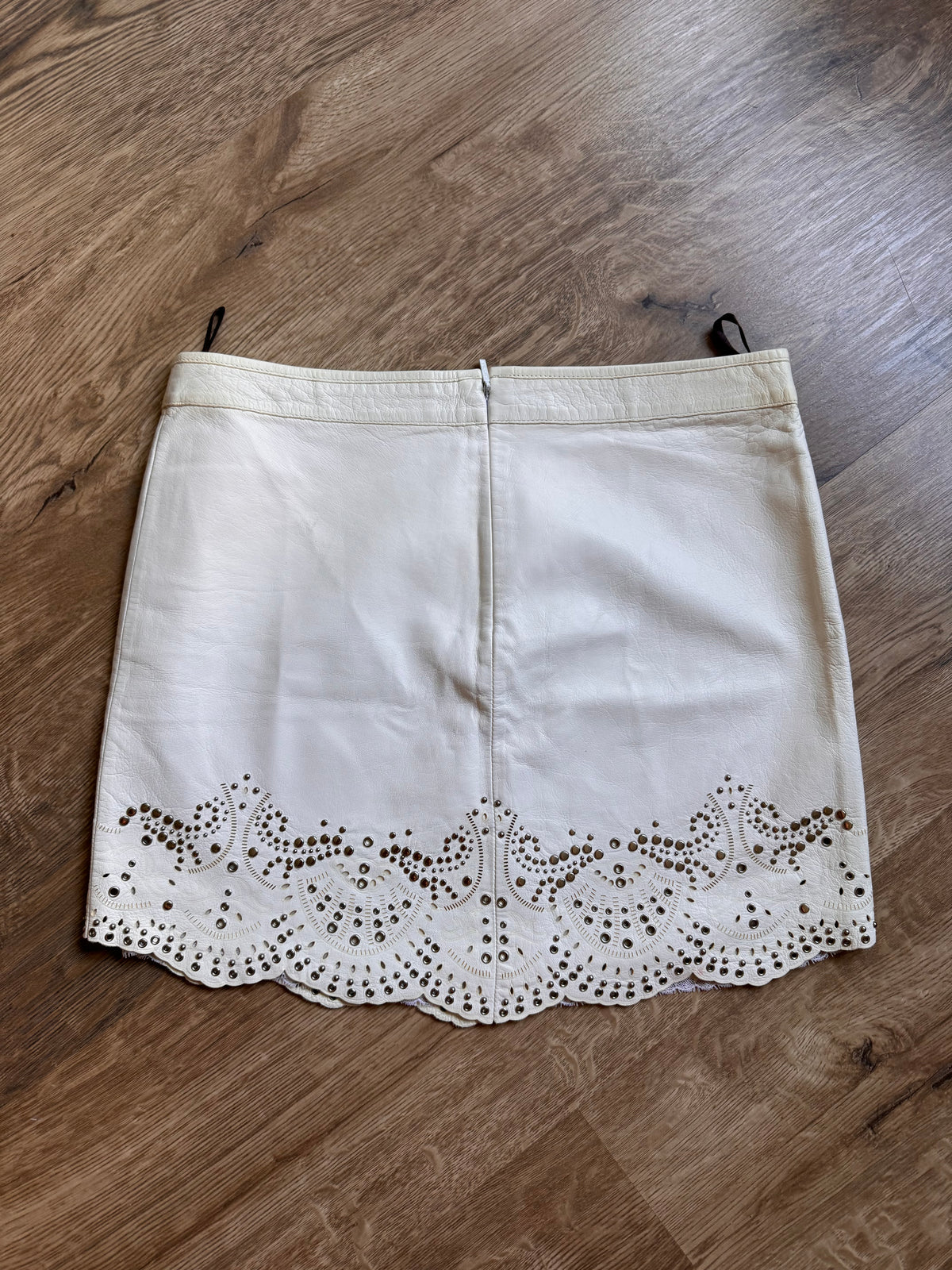 Roberto Cavalli 2000s Embellished Ivory Leather Mini Skirt — IT 38