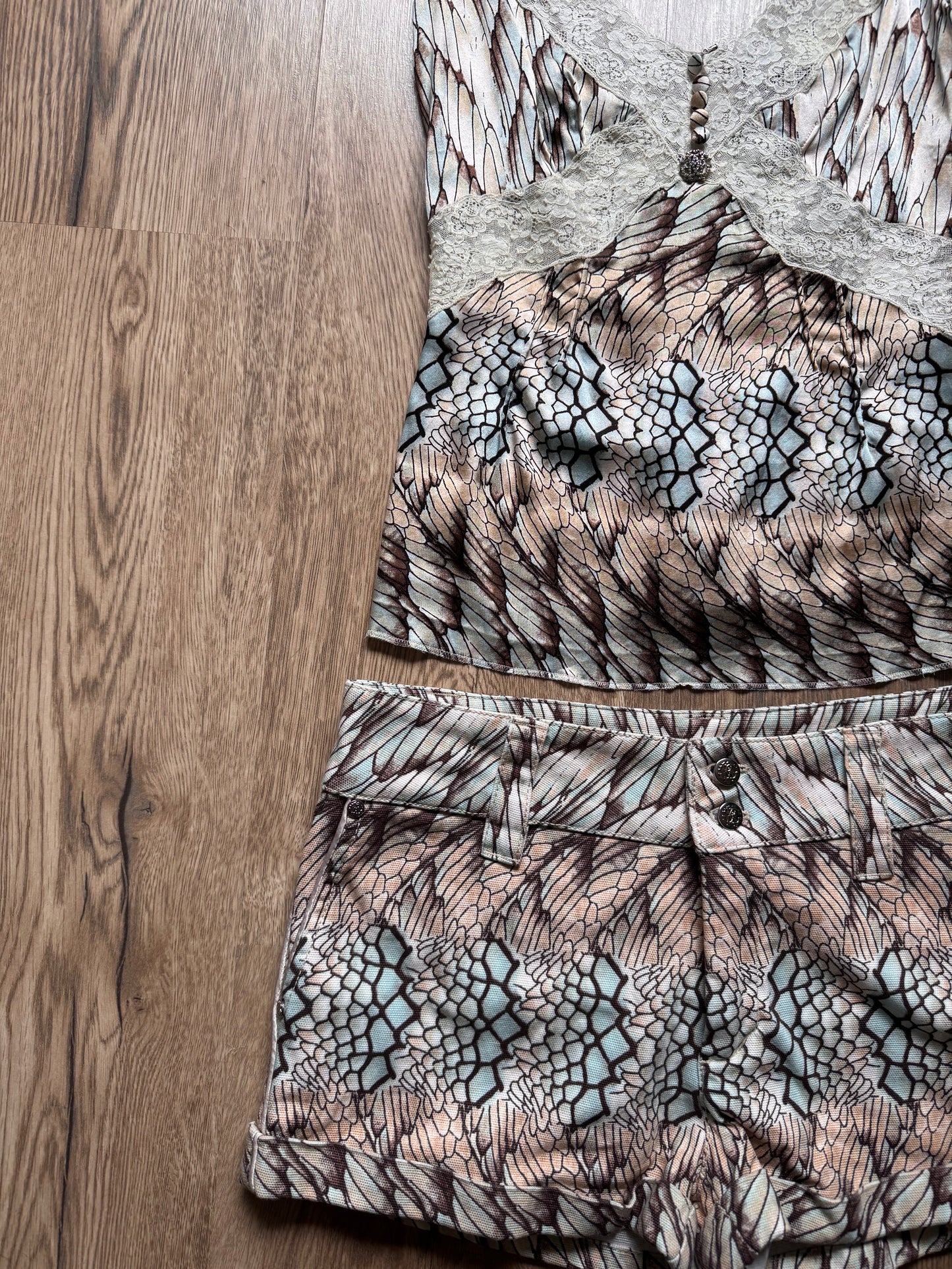 Roberto Cavalli 2000s Silk Camisole & Printed Shorts Set