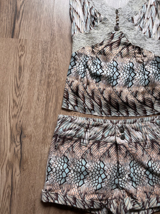 Roberto Cavalli 2000s Silk Camisole & Printed Shorts Set