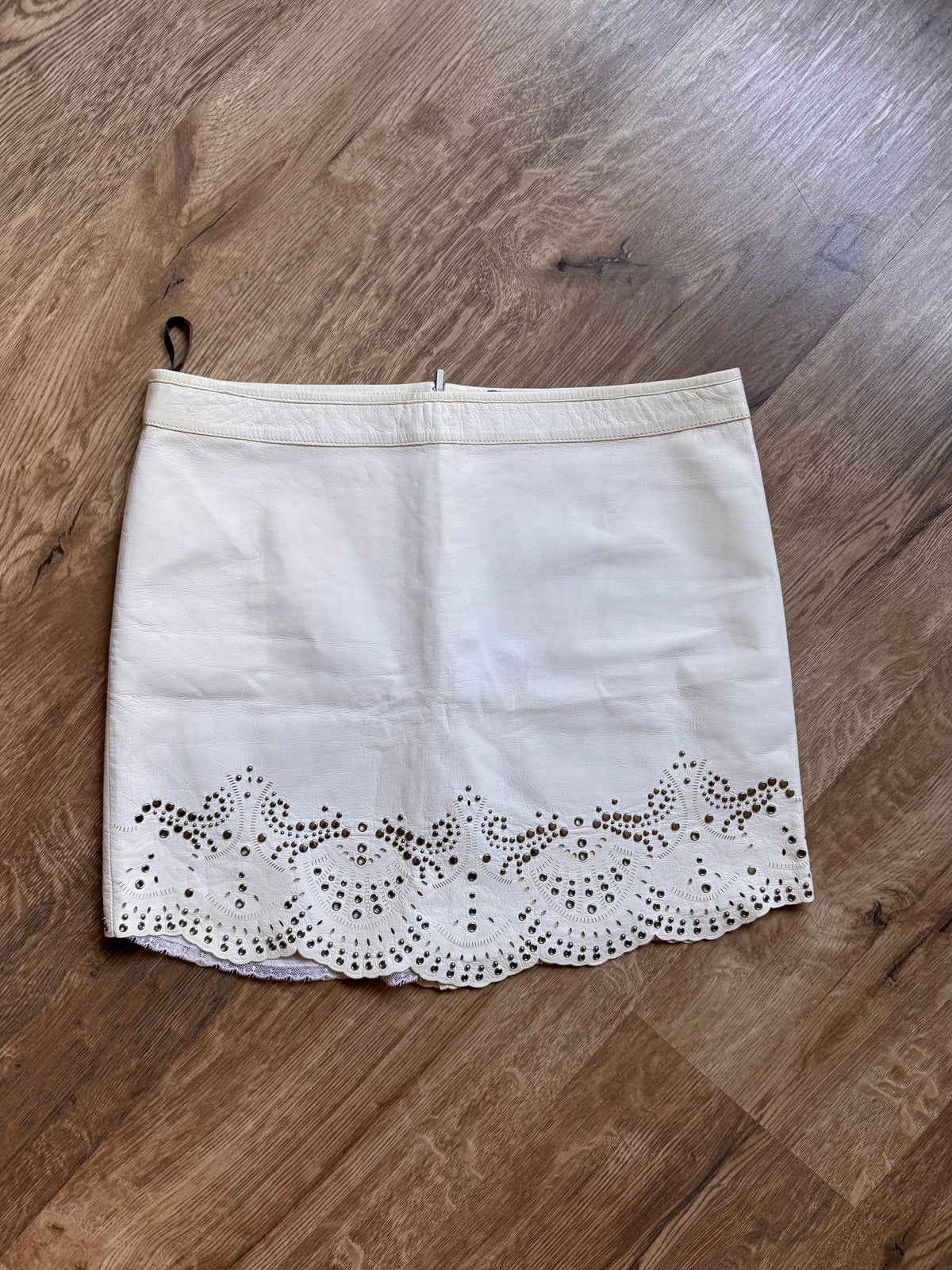 Roberto Cavalli 2000s Embellished Ivory Leather Mini Skirt — IT 38
