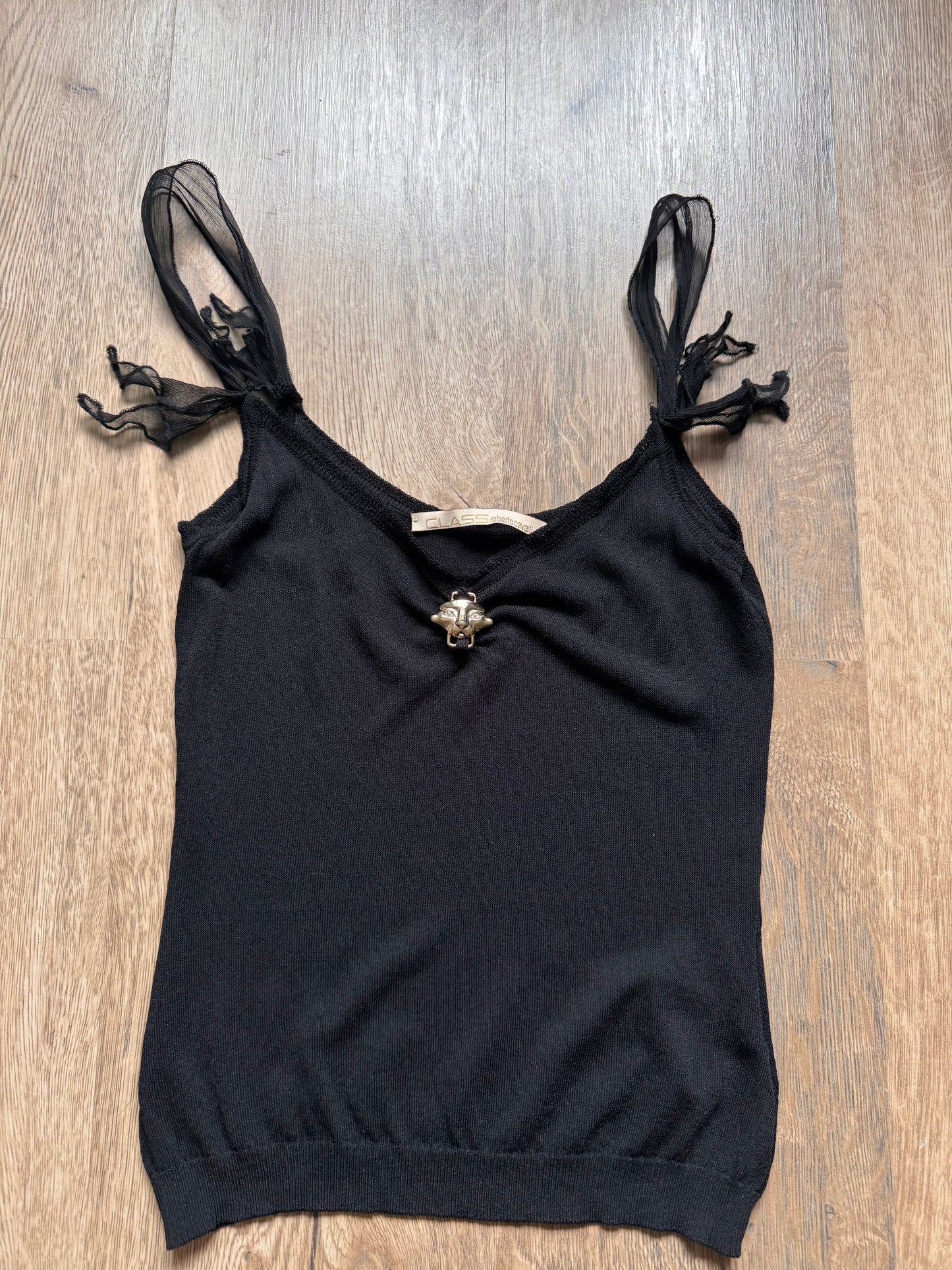 Class Roberto Cavalli 2000s Black Silk-Trimmed Camisole