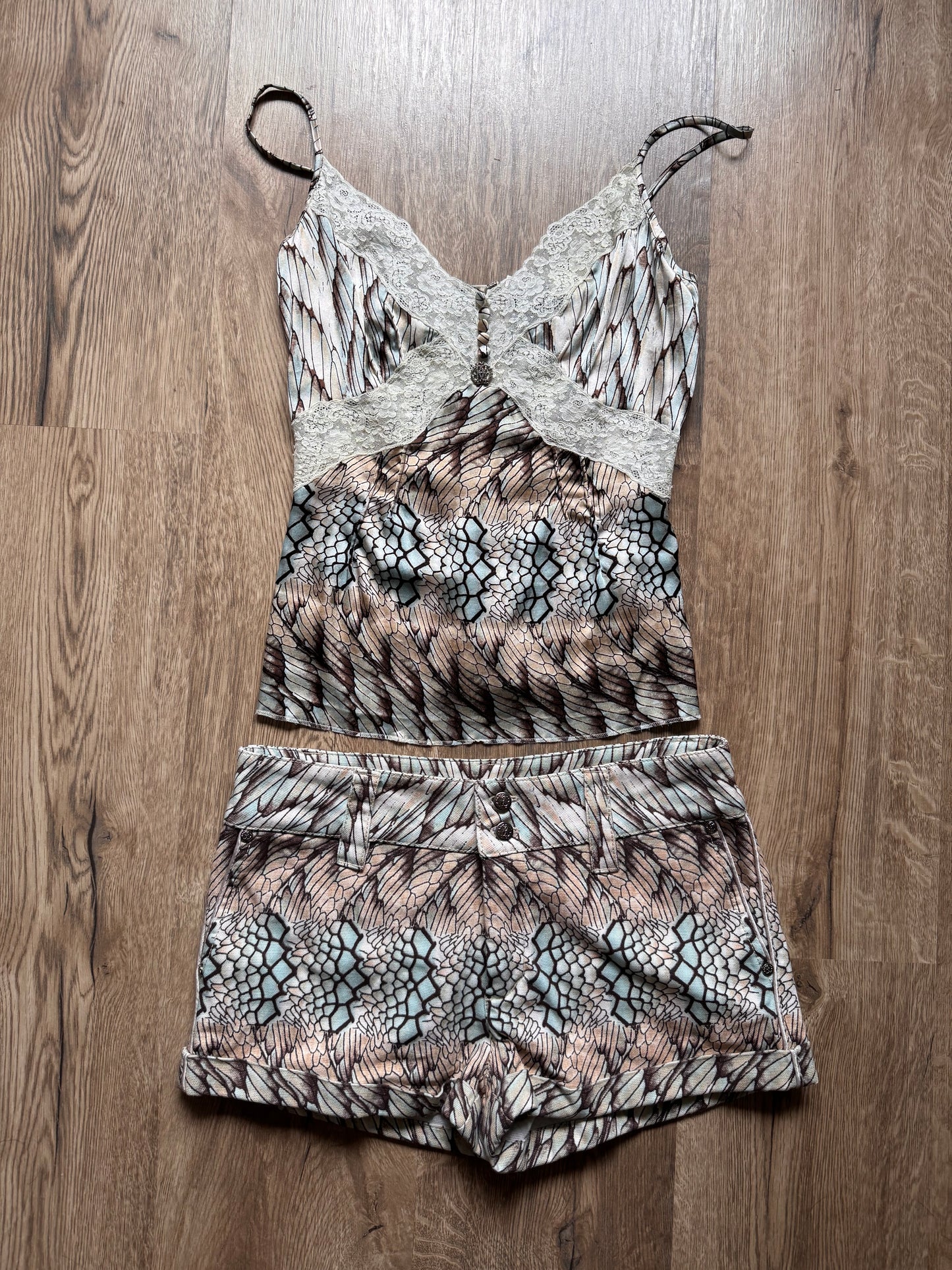 Roberto Cavalli 2000s Silk Camisole & Printed Shorts Set